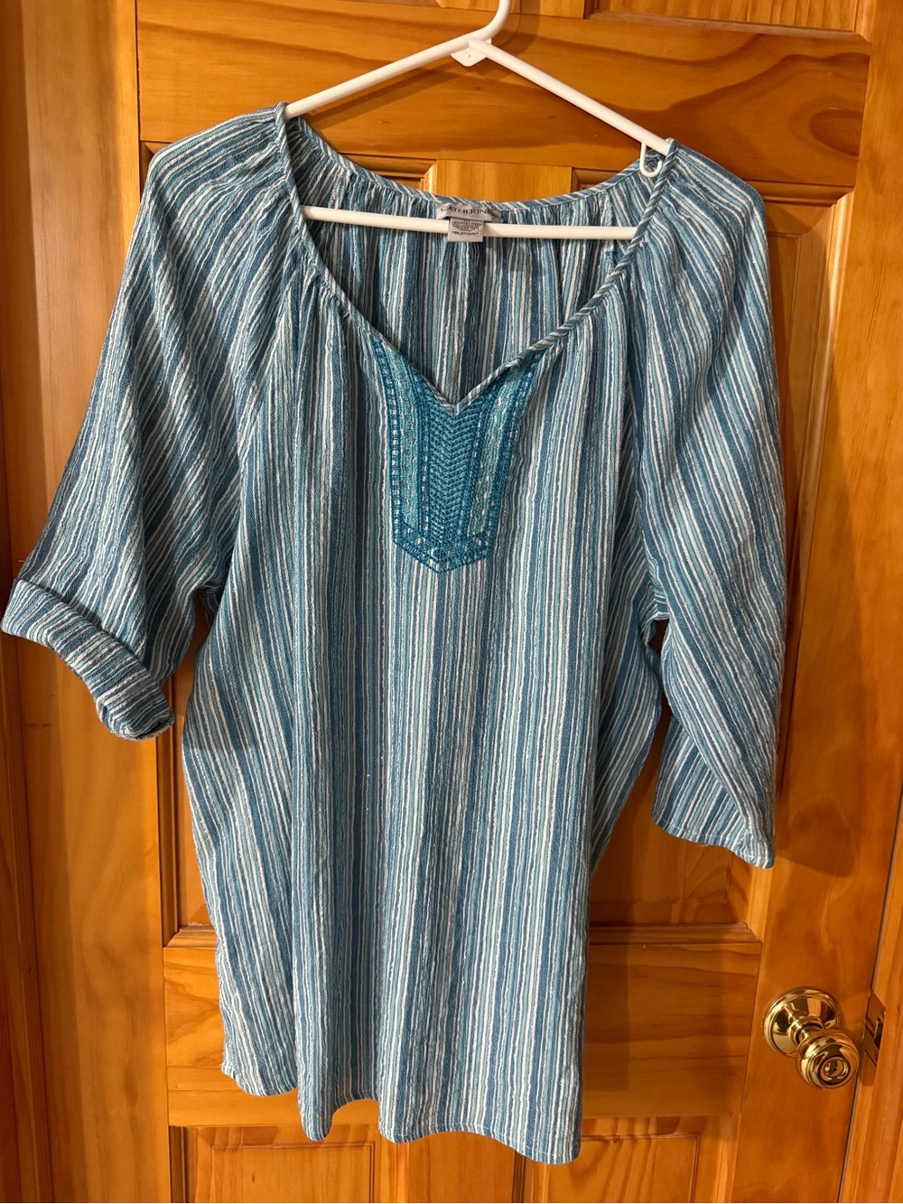 Catherines Lightweight Teal Striped Women’s Tunic Top